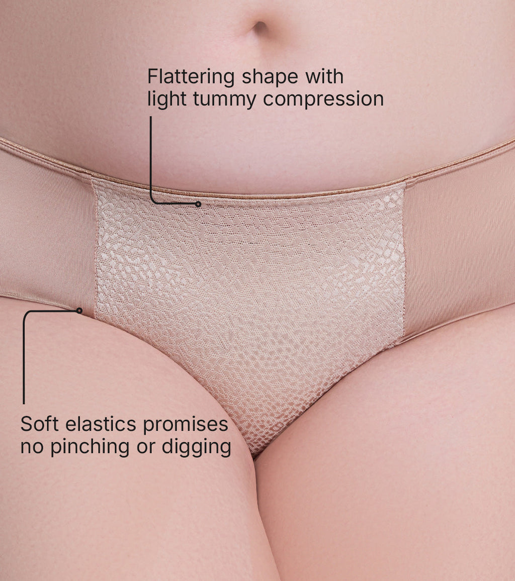 Enamor P148 Luxe Satin Hipster Panty for Women - Mid Waist, Outer Elastic, Medium Coverage (Rose Skin)