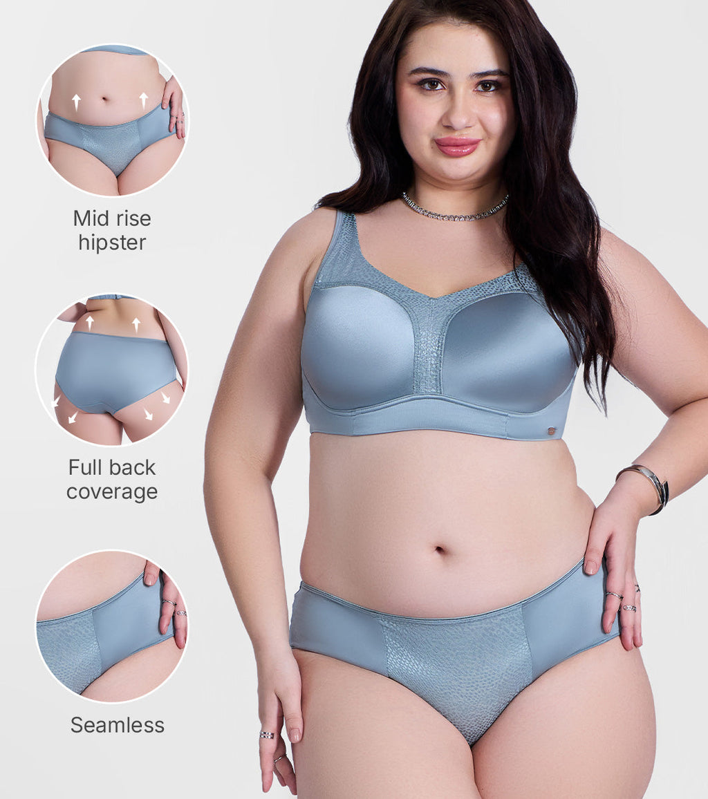 Enamor P148 Luxe Satin Hipster Panty for Women - Mid Waist, Outer Elastic, Medium Coverage (Chrome Grey)