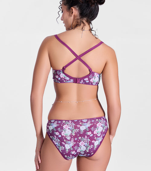 Enamor P165 Womens Low Waist Co-ordinate Bikini Panty (Damask Plum Print)
