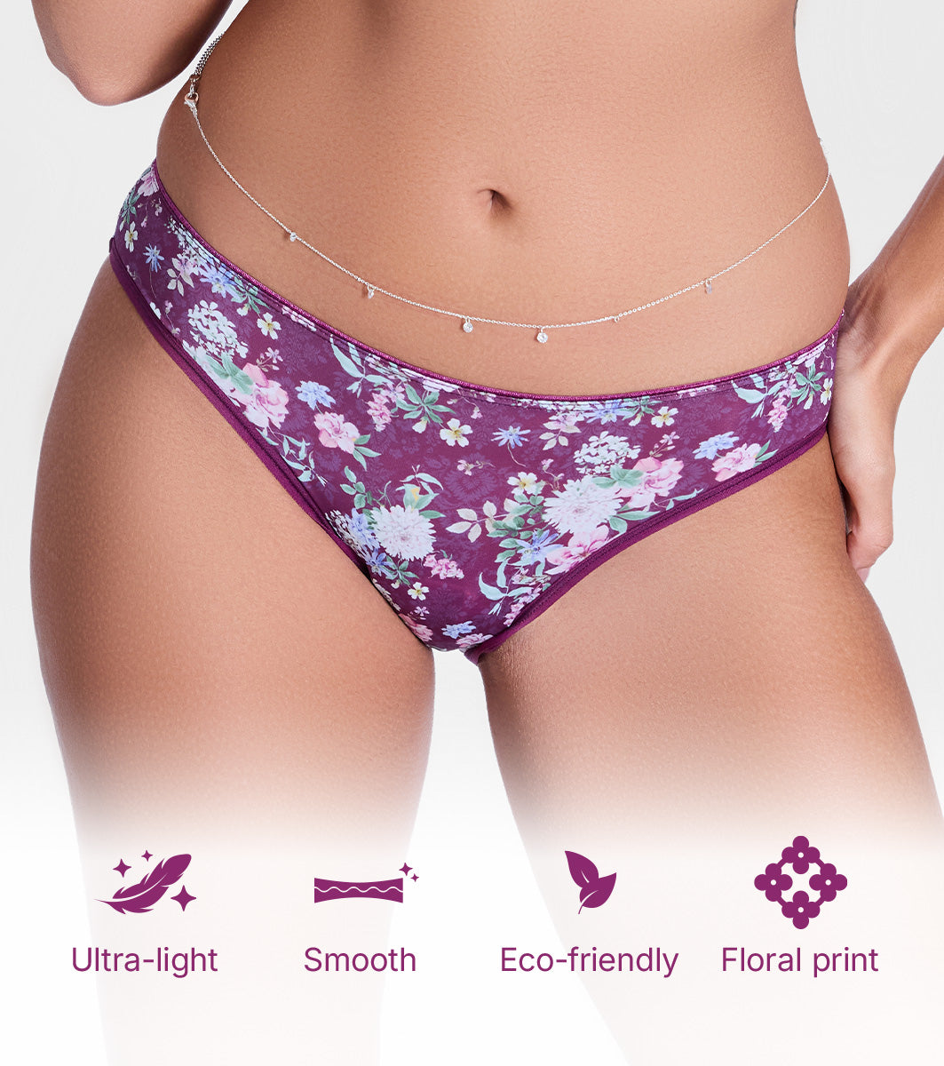 Enamor P165 Womens Low Waist Co-ordinate Bikini Panty (Damask Plum Print)