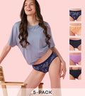 Enamor CB07 Chic Cotton, Naturally Breathable Cotton, All Day Comfort, Low Waist Brief Panty for Women - Antimicrobial with Stain Release, Soft Outer jacquard Elastic, Regular Coverage - Pack of 5 (Multicolors)