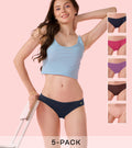 Enamor CB03 Chic Cotton, All Day Comfort, Low Waist Bikini Panty for Women - Naturally Breathable, Antimicrobial with Stain release, Inner Elastic, Regular Coverage - Pack of 5 (Multicolorsolid)