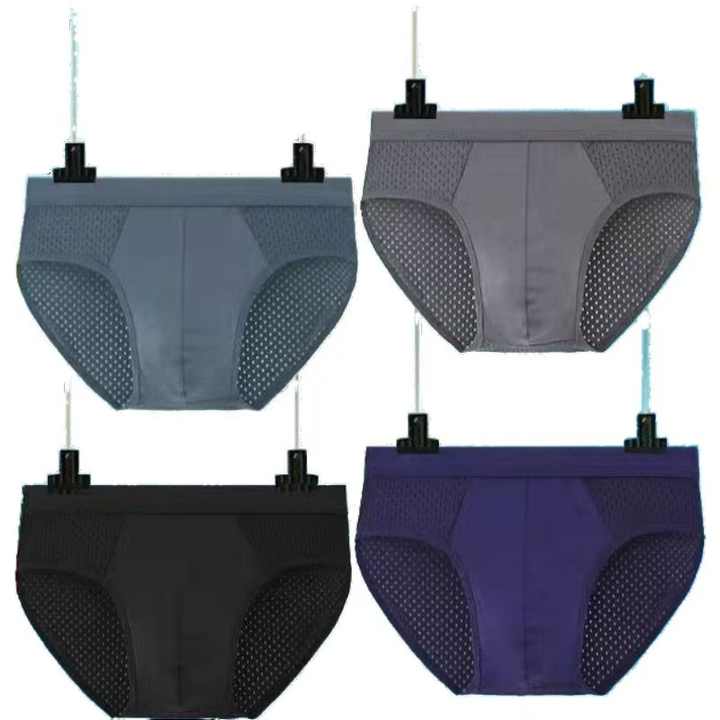 2025 Men's Cooling Underwear Ice Silk Mesh Boxer Briefs Multi-Colored Stretch